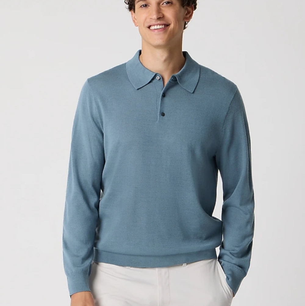 J Crew Factory Merino wool-blend sweater-polo BK247 NWT Blue